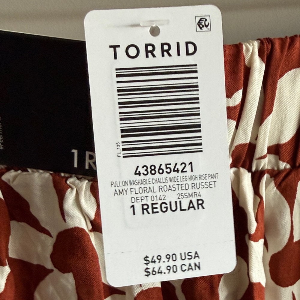 Torrid Rust and White Floral Wide Leg Pants - Picture 4 of 4